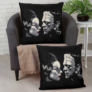 NWT Decorative Pillow Covers Featuring Frankensteins Monster n His Beloved Bride